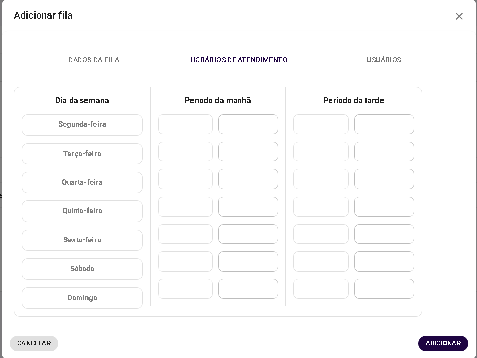 Aba Horários de Atendimento