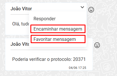 Botões de encaminhar e favoritar