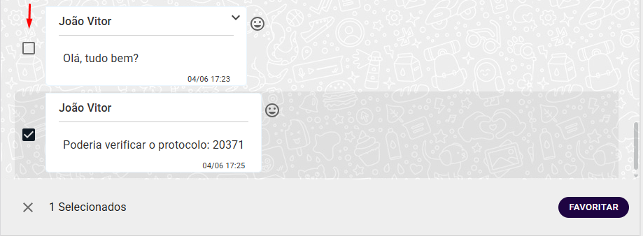 botão de seleção de mensagem