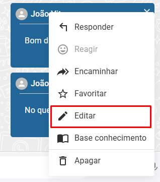 Botão de editar mensagem