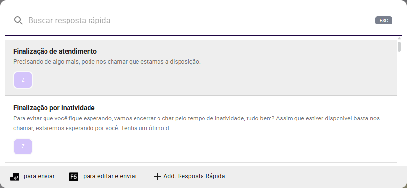 Modal respostas rapidas