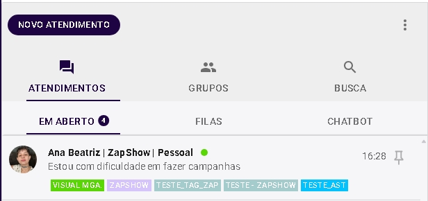 Janela de seleção de status