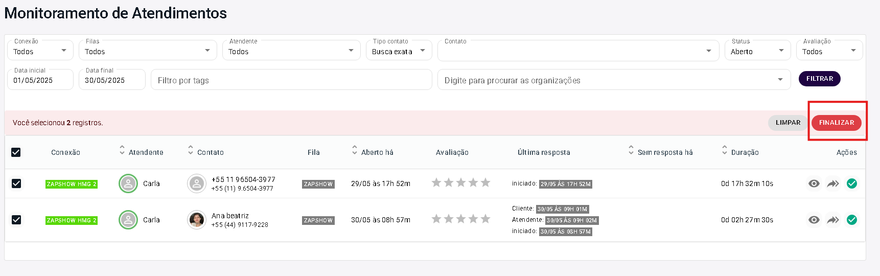Botão Finalizar