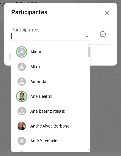Janela de seleção de participantes