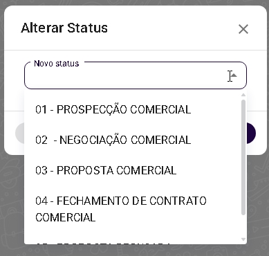 Janela de seleção de status