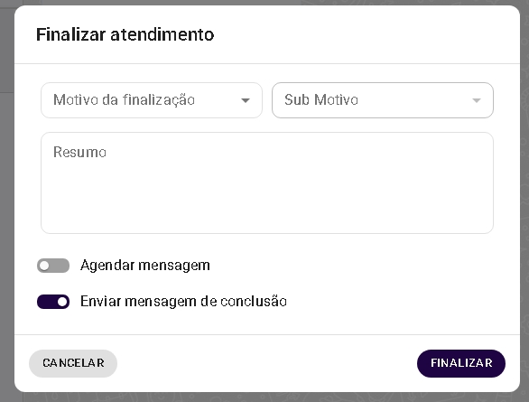 Card Finalização de Atendimento
