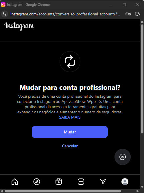 Modal alterar para conta profissional