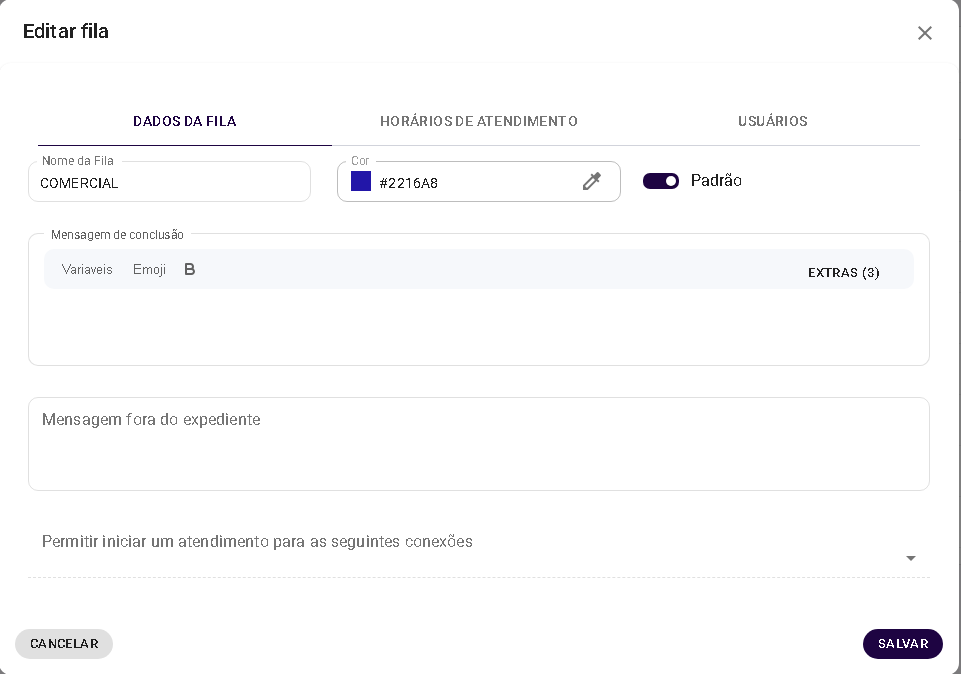 Tela de Edição da Fila