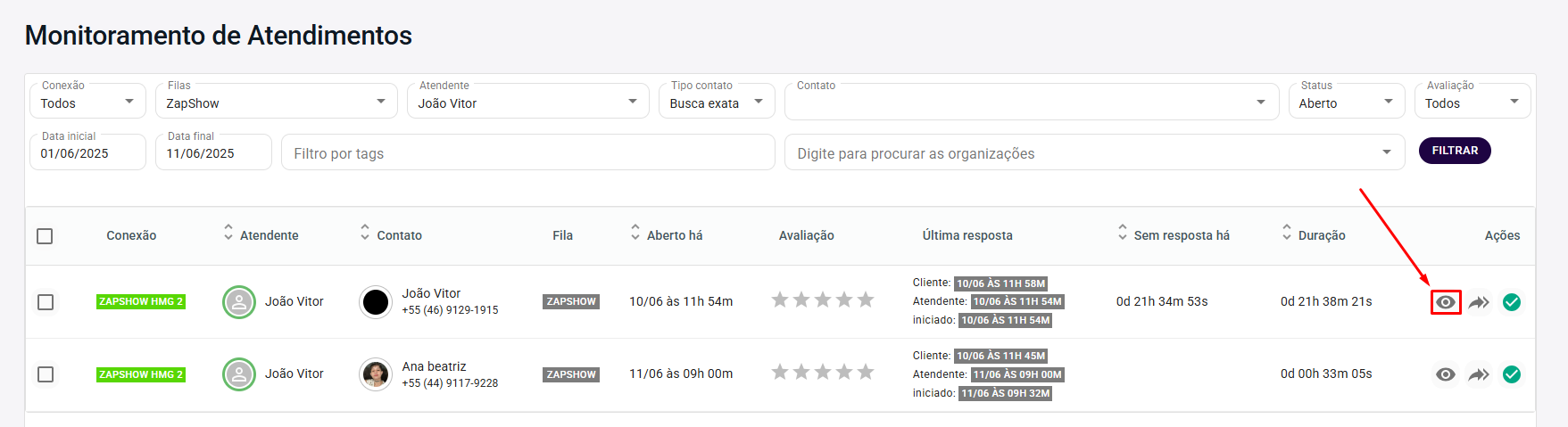 Atendimentos visualização